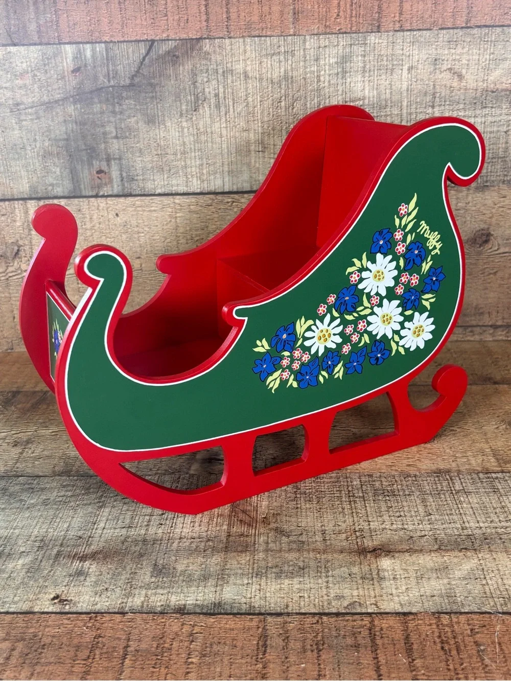 Vintage Muffy VanderBear Highland Fling Alpine Red Sleigh with Flowers For Doll